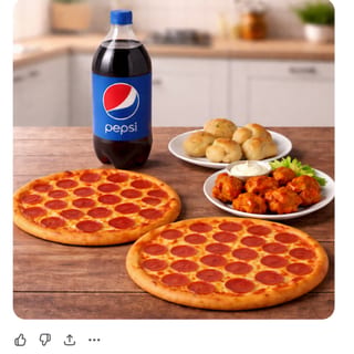 Two 18" One Topping Pizza, 20 Pieces of Wings, Order of Garlic Knots & 2 Liter of Soda