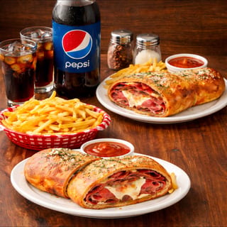 Two Strombolis with Two Toppings, French Fries & 2 Liter Soda