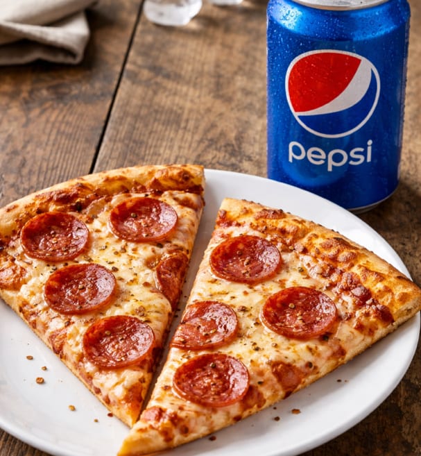 Two One Topping Pizza Slices & Soft Drink Lunch.