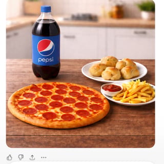 One 18'' Pizza with One Topping, French Fries Garlic Knots & 2 Liter Soda