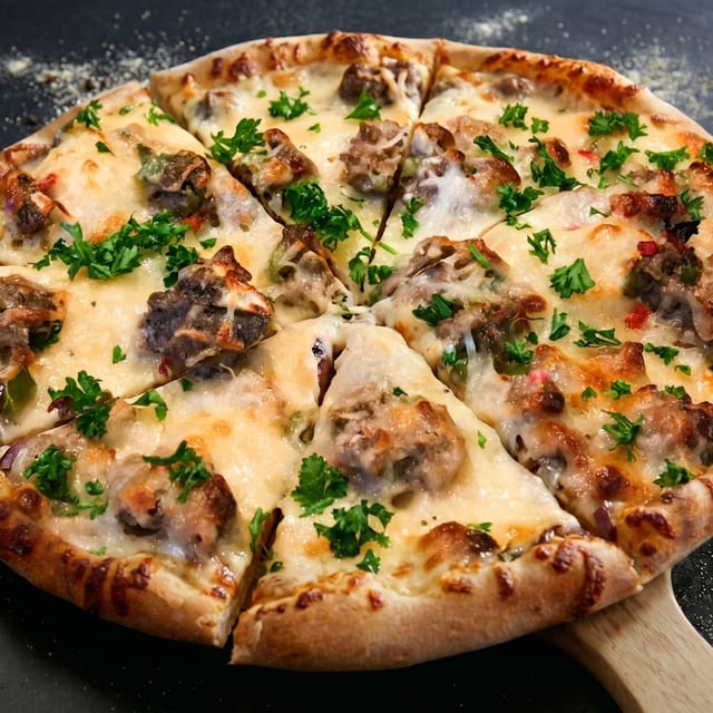Bianca Steak Pizza.